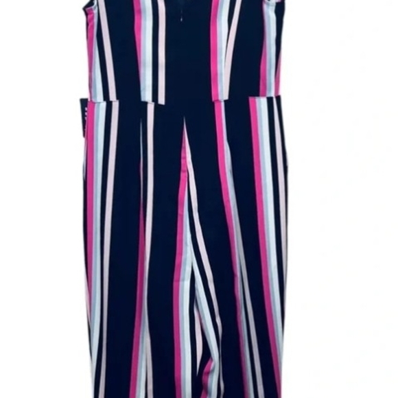 #027 Sz XL Express Striped One-Piece Jumpsuit with Pink and Black Accents - Picture 7 of 15